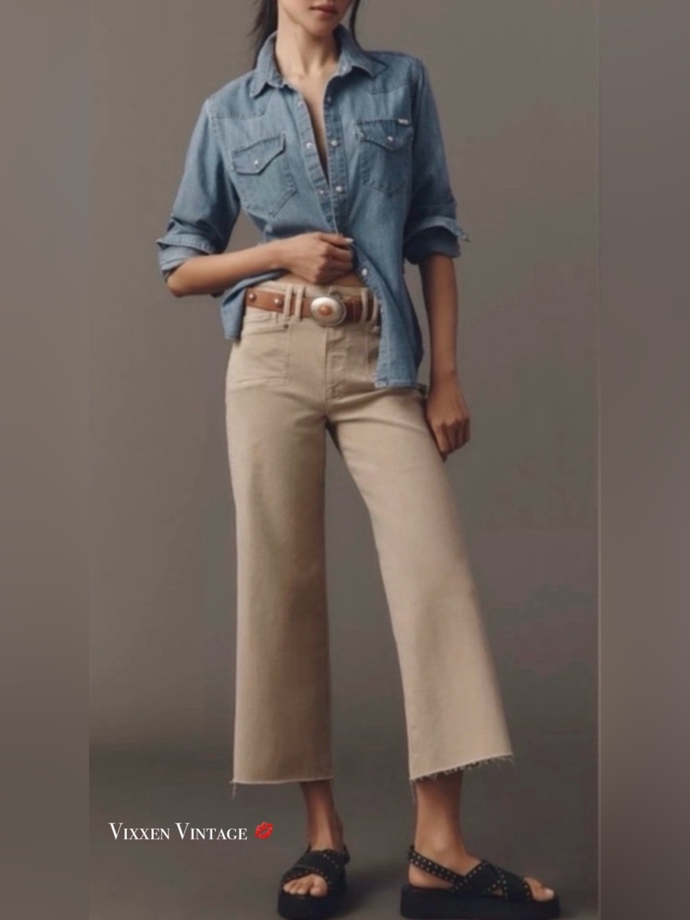 PAIGE SET IN POCKETS RAW HEM 'ANESSA 27" WIDE LEG JEANS' IN VINTAGE SOFT SAND